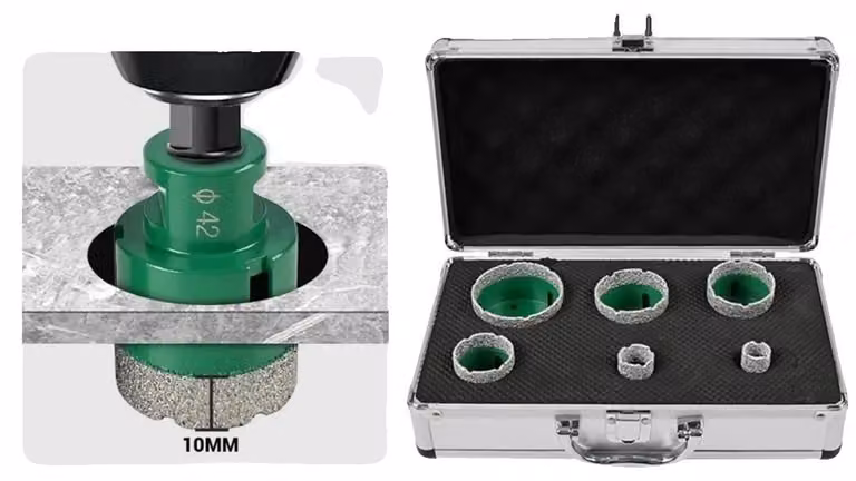 Set di punte da trapano a tazza, realizzate in materiale diamantato, grana media, compatibili con smerigliatrici angolari con attacco M14, adatte per porcellana e granito, set composto da 6 punte