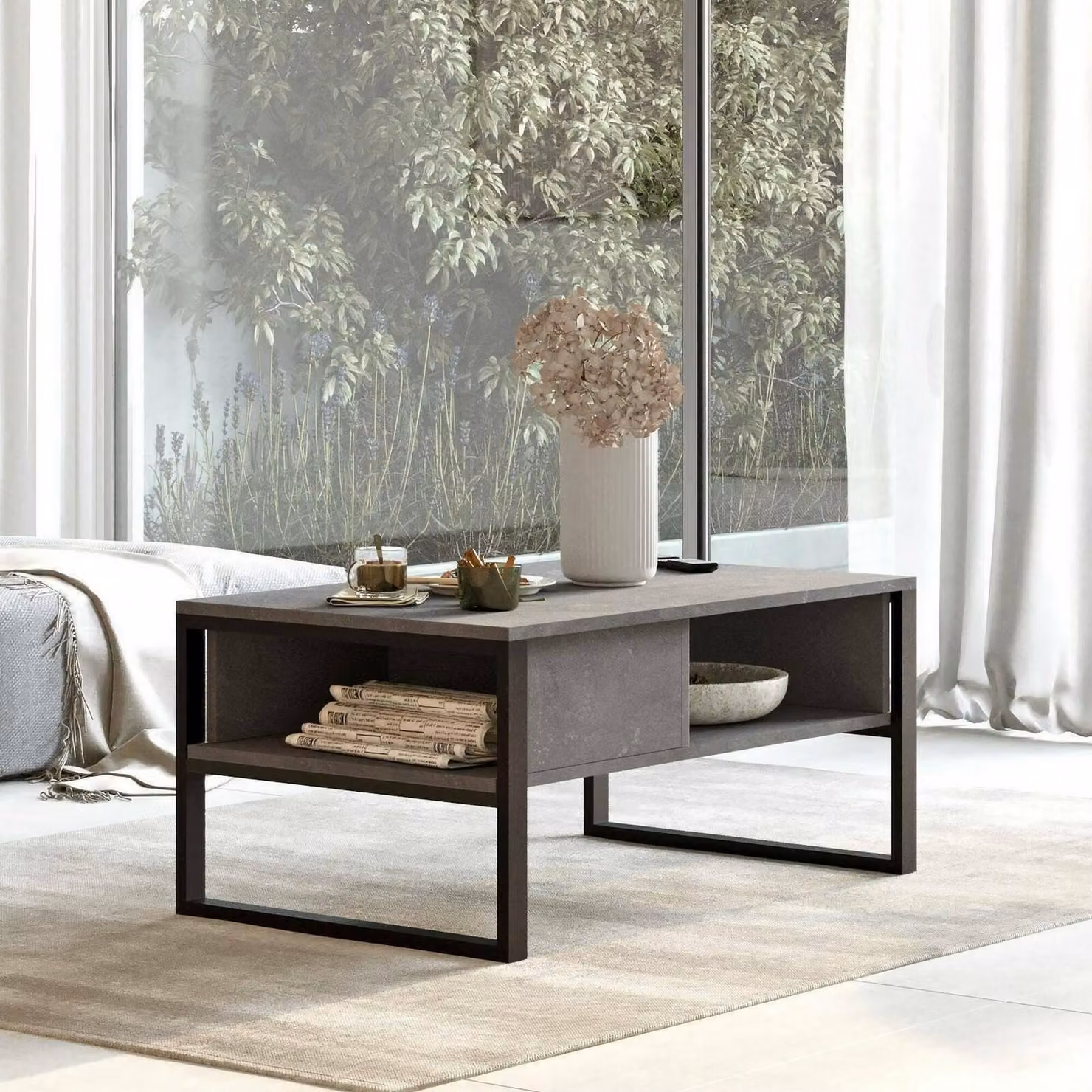 Dmora Tavolino da Salotto Alfonsa 59.7x100x44.4h cm Argento, un Vano Forma Rettangolare
