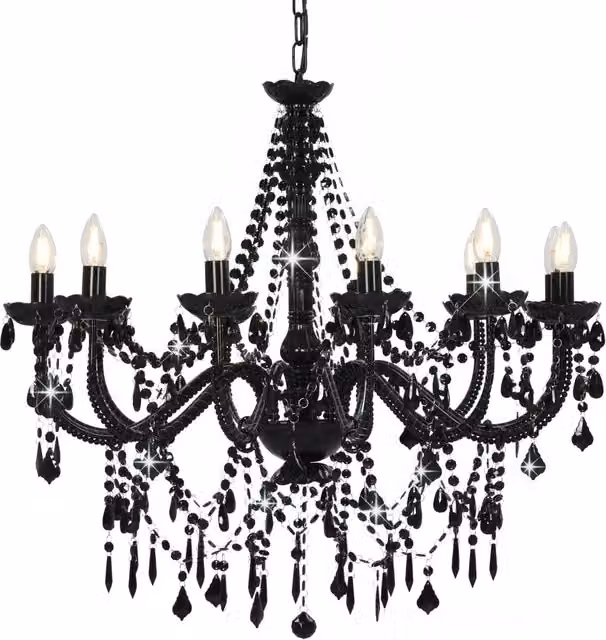 Lampadario a sospensione vidaXL con perline in cristallo e metallo, colore nero, per 12 lampadine E14
