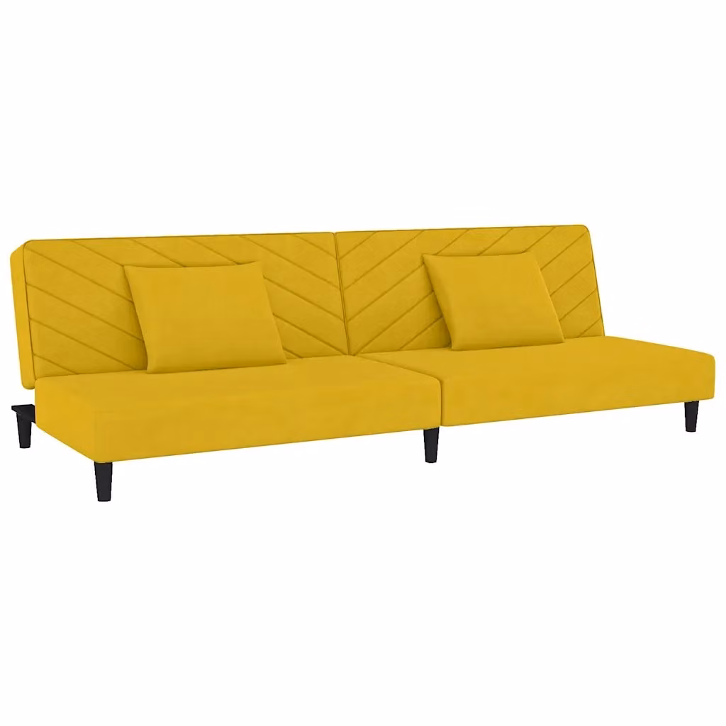 Divano Letto Click Clack in Velluto Giallo con 2 Cuscini vidaXL L/P/H: 200 x 140 x 84,5 cm – 2
