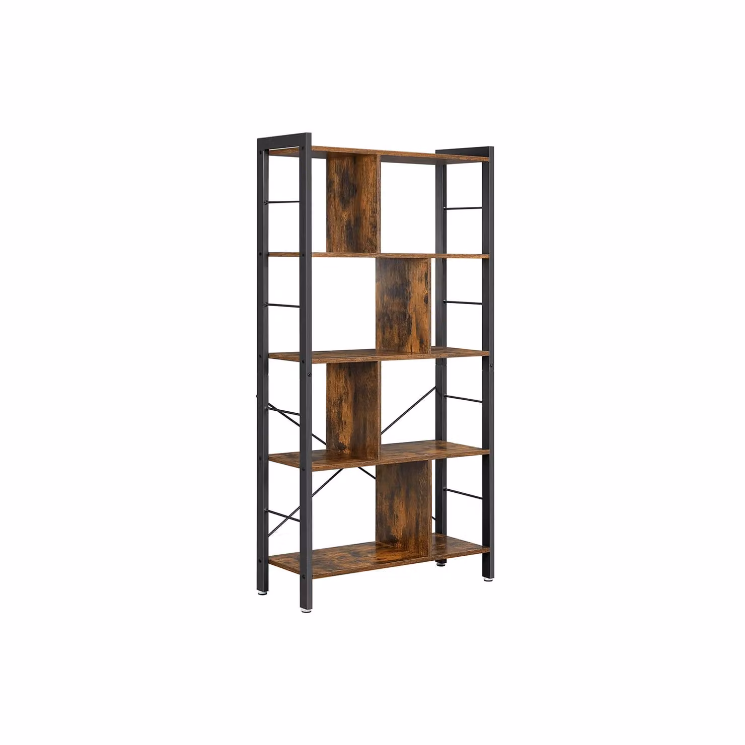 Scaffale a 4 Ripiani in Stile Industriale, Marrone Rustico + Nero