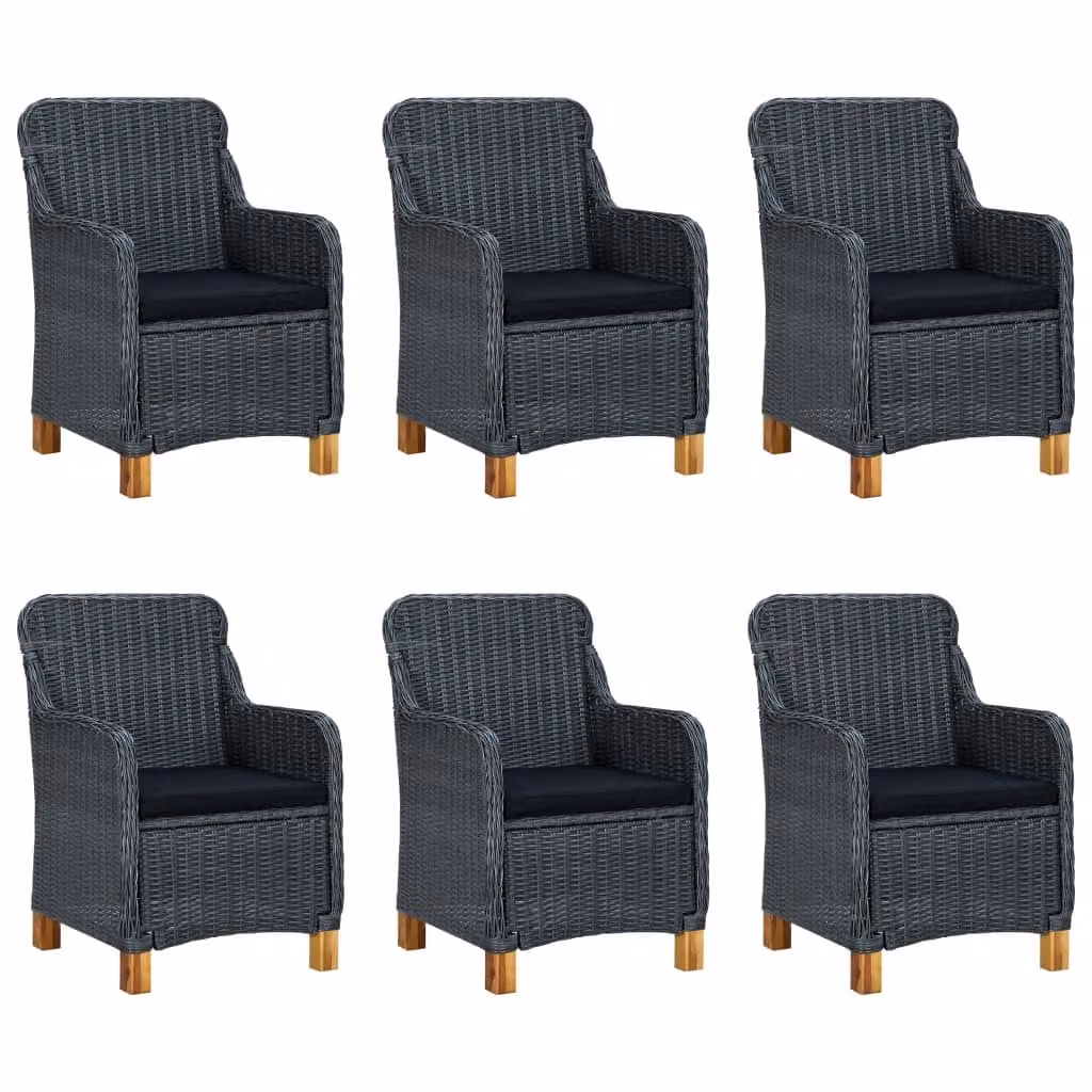 Set Pranzo da Giardino 7 pz con Cuscini Polyrattan Grigio Scuro