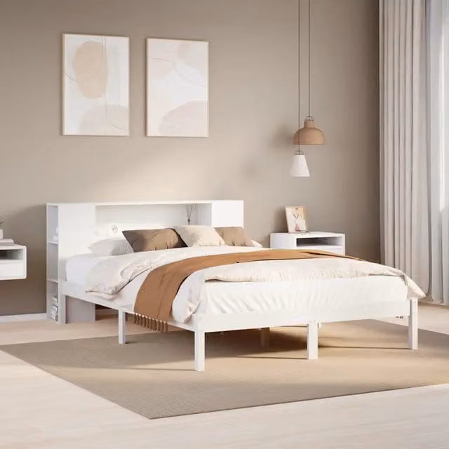 Letto Libreria senza Materasso-Struttura Letto con contenitore Bianco 135x190 cm Legno di Pino 638925