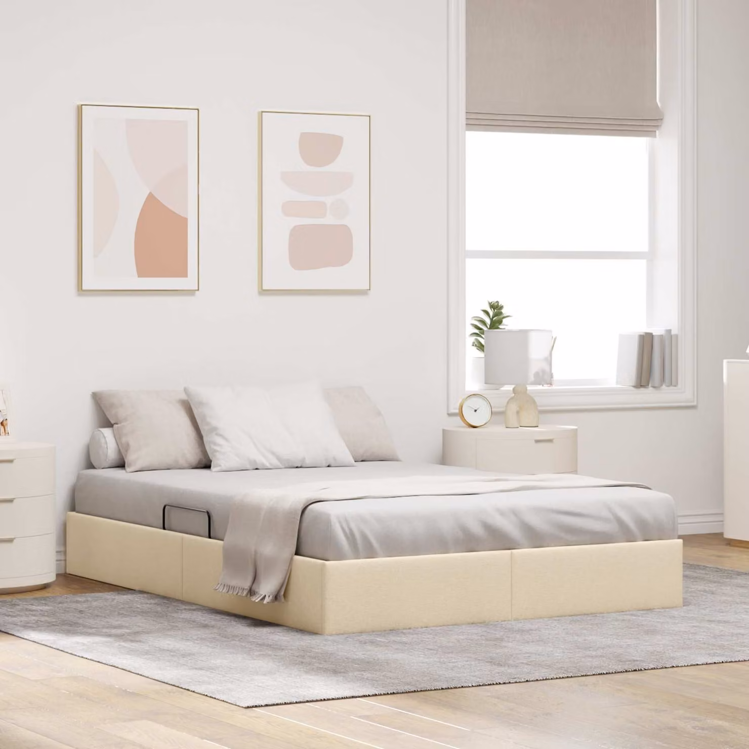 Letto ottomano con contenitore vidaXL in tessuto beige L 140 x P 200 cm