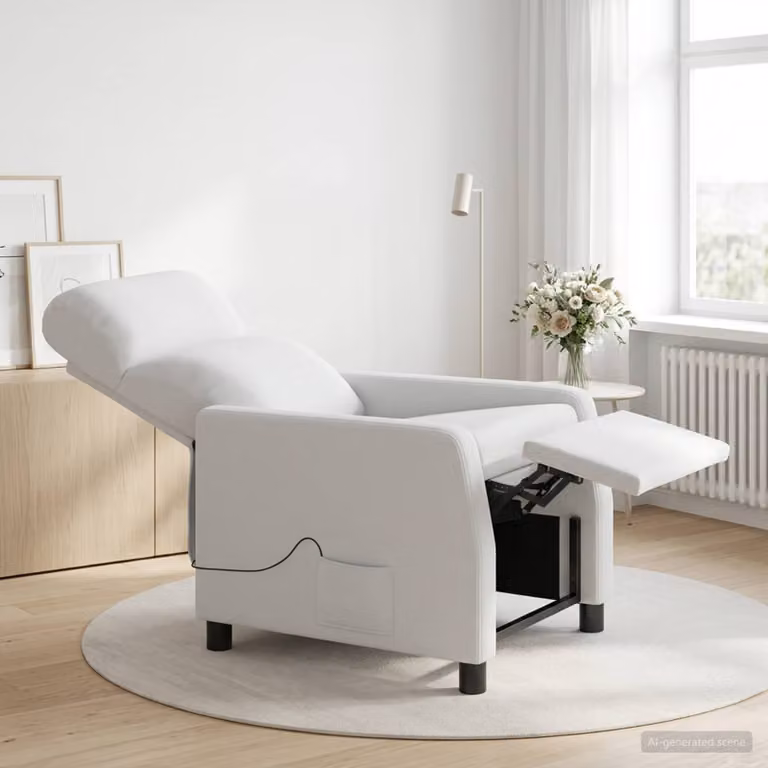 Poltrona relax reclinabile vidaXL in tessuto bianco con braccioli e struttura moderna per soggiorno o ufficio
