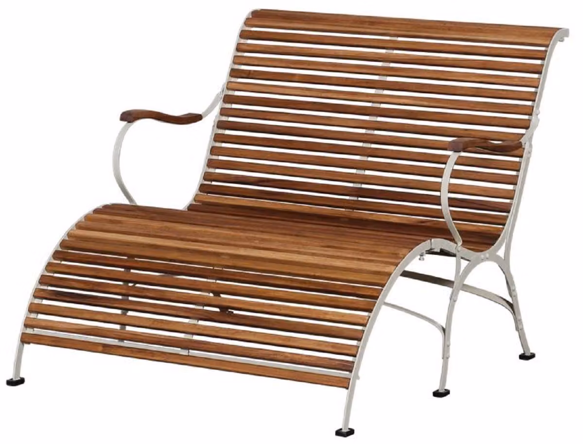 Casa Padrino panca da giardino liberty marrone / panna 107 x 150 x h. 91 cm - Panca da giardino con braccioli e poggiapiedi - Mobili da giardino e patio liberty