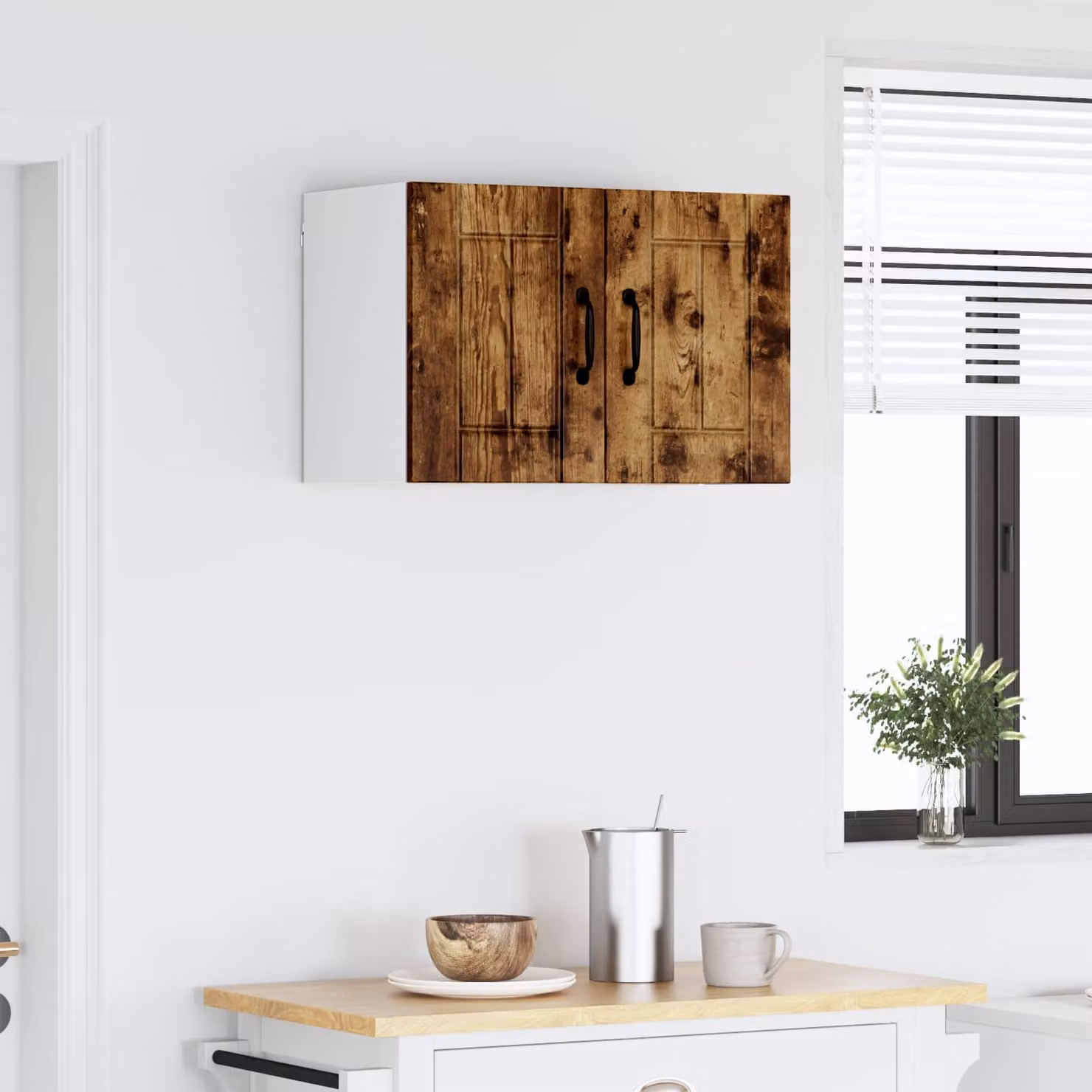 Armadietto a muro moderno vidaXL LUCCA in rovere fumo con ante a battente e ripiani interni, L: 60 cm, P: 31 cm, H: 40 cm