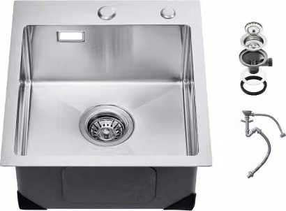 Lavello da cucina VEVOR in acciaio inossidabile 304 color argento con montaggio dall'alto, vasca singola da incasso in stile fattoria e accessori, L: 40 cm, P: 45 cm
