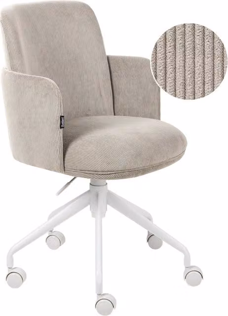 Sedia da ufficio girevole Beliani in velluto beige con braccioli e ruote per home office e soggiorno L/P/H: 60 x 60 x 110 cm