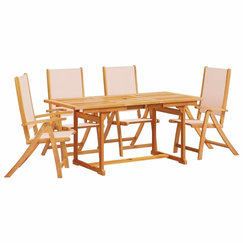 Set Pranzo da Giardino 5pz Legno Massello di Acacia e Textilene