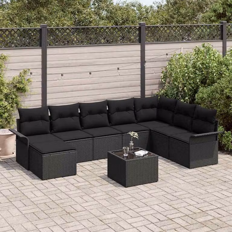 Maison Exclusive - Set Divano da Giardino con cuscino 9 pcs Nero polyrattan