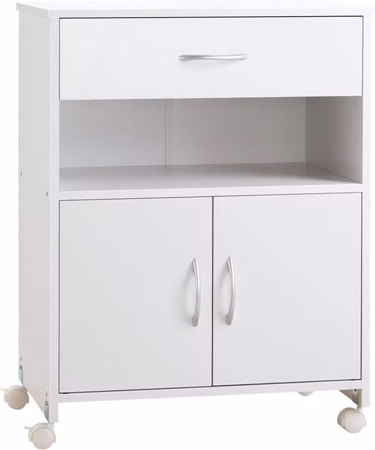 Mobile stampante con ruote ¨C Xylo ¨C Bianco 60x39x80 cm con cassetto 2 ante e ripiano