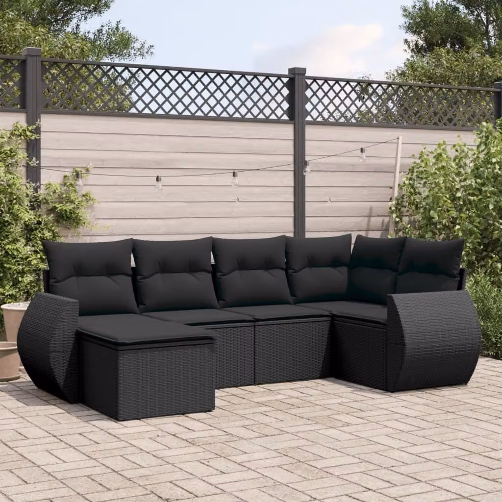 Maison Exclusive - Set Divano da Giardino 6 pz con Cuscini Nero in Polyrattan