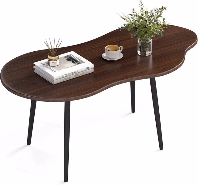 Tavolino da caff¨¨ a forma di nuvola con struttura in metallo, Tavolo da t¨¨ decorativo in legno per soggiorno ufficio Noce