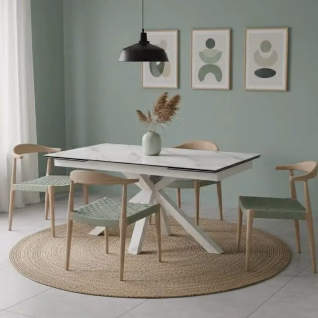 Tavolo da pranzo allungabile Guernica Duzzle in ceramica effetto marmo bianco, L: 160-240 cm, P: 90 cm