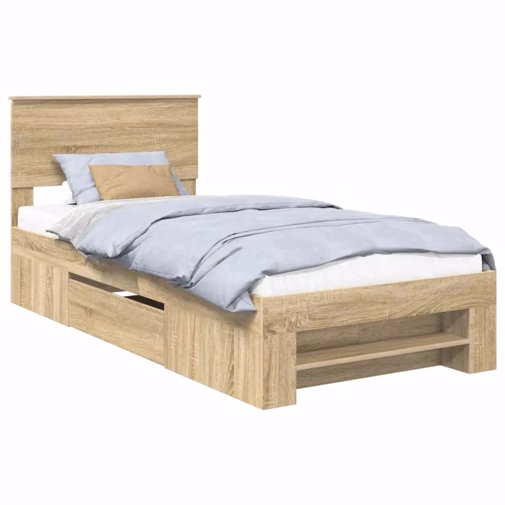 Struttura del letto con testiera vidaXL in legno Rovere Sonoma, L: 100 cm, P: 200 cm, H: 90 cm – 2