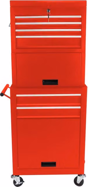 Carrello portautensili in acciaio con 6 cassetti, ruote bloccabili e chiusura di sicurezza, colore rosso - L: 58.6 cm, P: 37.5 cm, H: 71.8 cm – 1