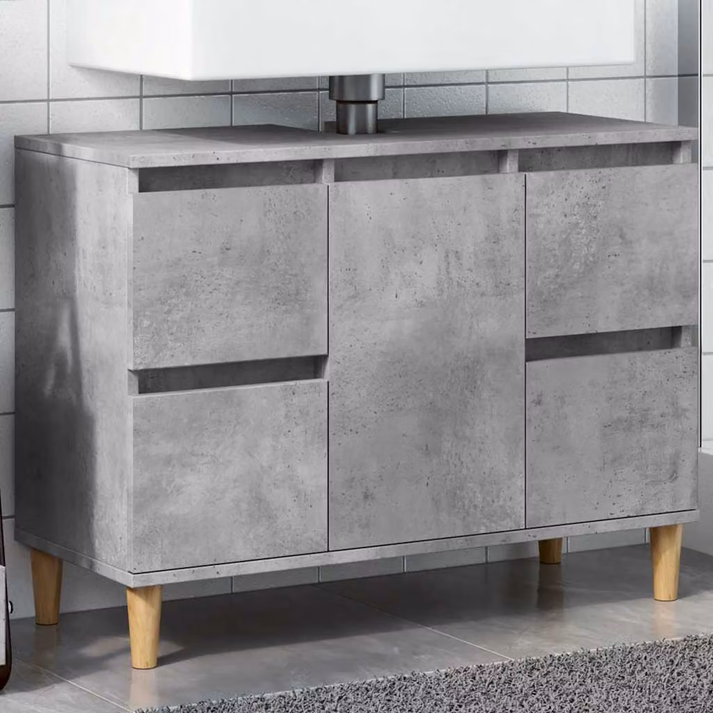 Mobile Lavabo vidaXL Grigio Cemento in Legno Multistrato L: 80 cm, P: 33 cm, H: 60 cm