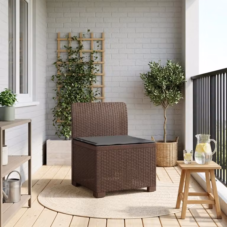 Divano da giardino singolo vidaXL con cuscino in aspetto rattan color marrone e antracite