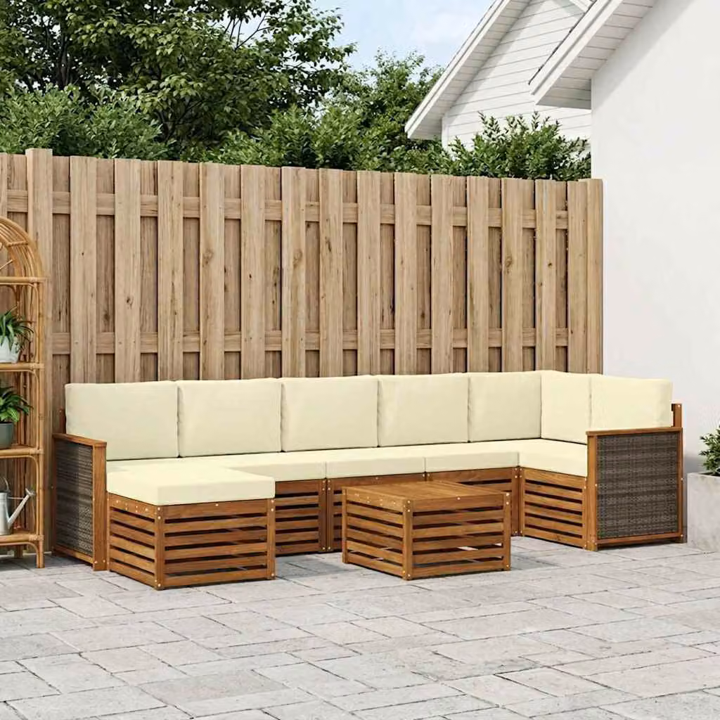 vidaXL Set di divani da esterno 7 pz in legno di acacia con cuscini, colore beige e crema