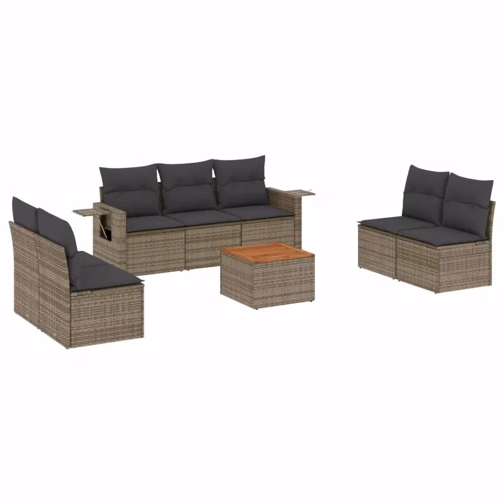 Set Divano da Giardino vidaXL 8 pz in Polyrattan Grigio con Cuscini e Tavolino – 2