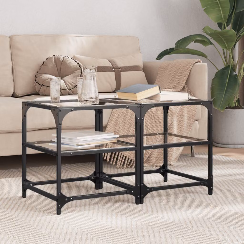 vidaXL Tavolino da salotto moderno con piano in vetro trasparente e struttura nera L/P/H: 40 x 40 x 45 cm