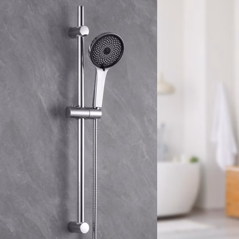 Set doccia in acciaio inossidabile, modello Douchestang, 700 mm - Set doccia completo - Doccetta manuale da 120 mm - 5 getti - Tubo flessibile estensibile da 1500 mm - Design cromato lucido