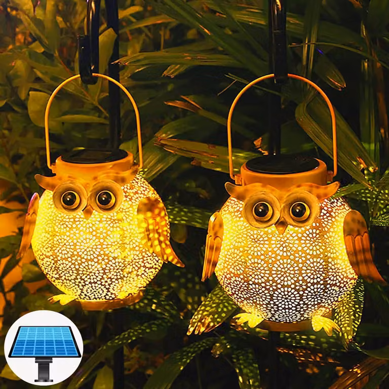 Set di 2 luci da giardino solari a forma di gufo, con LED, grado di protezione IP44, impermeabili