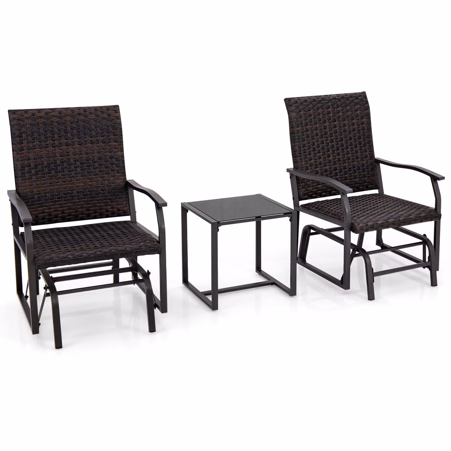 Set da giardino COSTWAY composto da 3 pezzi, con sedute imbottite, set da balcone in rattan sintetico, comprensivo di 2 sedie e un tavolo, ideale per piccoli balconi