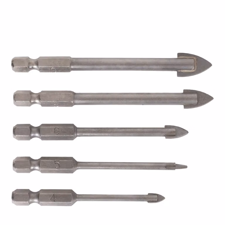 Set di punte per piastrelle STIER, 5 pezzi, punta esagonale da 1/4 di pollice, set completo, dimensioni 4-10 mm, per trapano (a percussione) e avvitatore a batteria, attacco da un quarto di pollice, lavoro di precisione