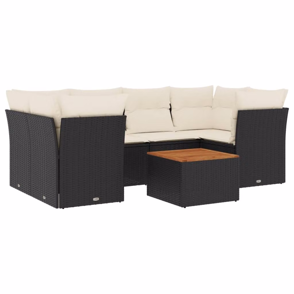 Set Divani da Giardino con Cuscini 7pz Nero Polyrattan