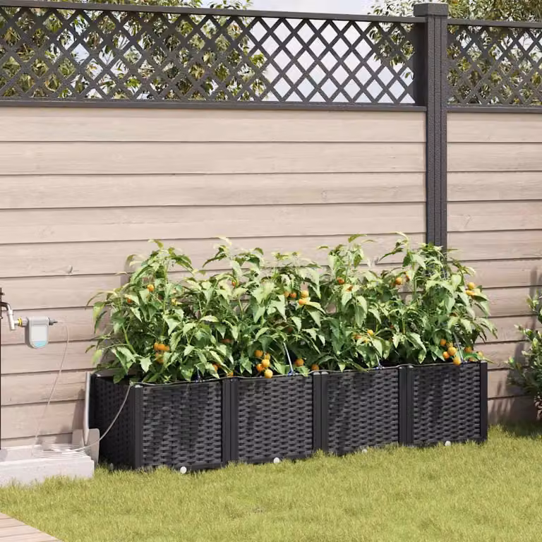 Set di 4 vasi da giardino vidaXL in plastica neri L 160 cm x P 40 cm x H 37,5 cm