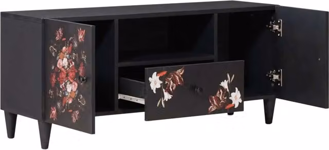 Armadio di stoccaggio moderno con porta in legno multicolore nero L: 105 cm, P: 33,5 cm, H: 46 cm CFW3323128