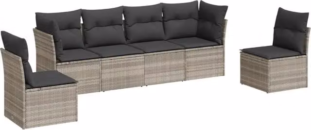Set Divano da Giardino 6pz | Set Salotto da Giardino con Cuscini Grigio Chiaro Polyrattan
