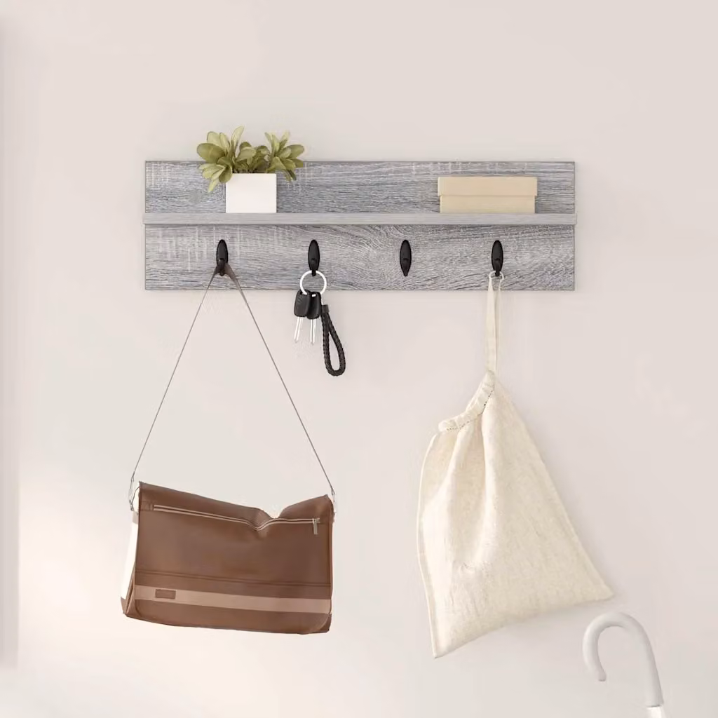 vidaXL Appendiabiti a muro moderno Grigio, L 60 x P 10,5 x H 18 cm