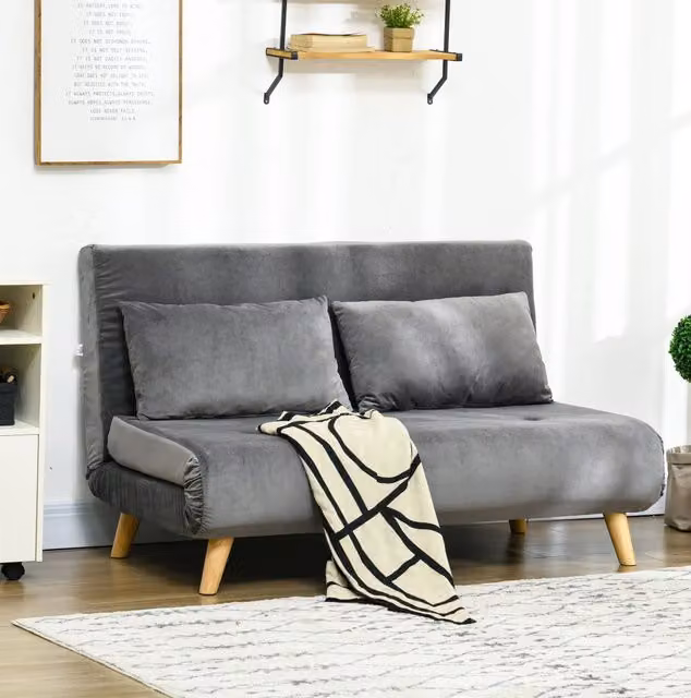 Poltrona letto ULEVR 72x190 cm con schienale regolabile a 6 posizioni, rivestimento grigio effetto velluto