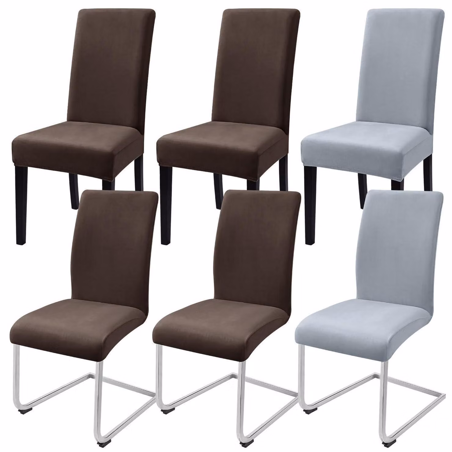 Set di 6 coprisedie (4 marroni + 2 grigio chiaro) per sedie da pranzo, sedie a dondolo e sedie senza braccioli