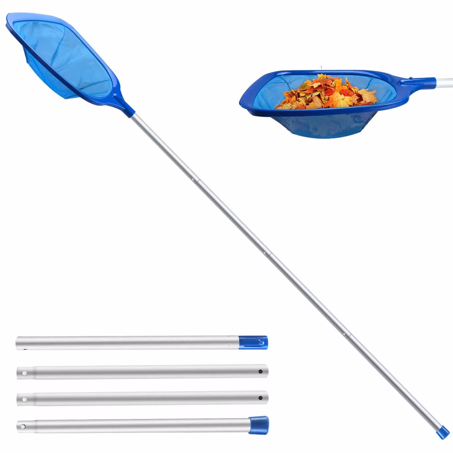 Retino per piscina, lungo 161 cm, con manico telescopico e maglia fine