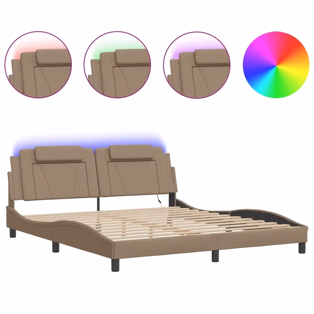 vidaXL Giroletto Viana con LED e porta USB in ecopelle Cappuccino L/P/H: 180 x 200 cm – 2