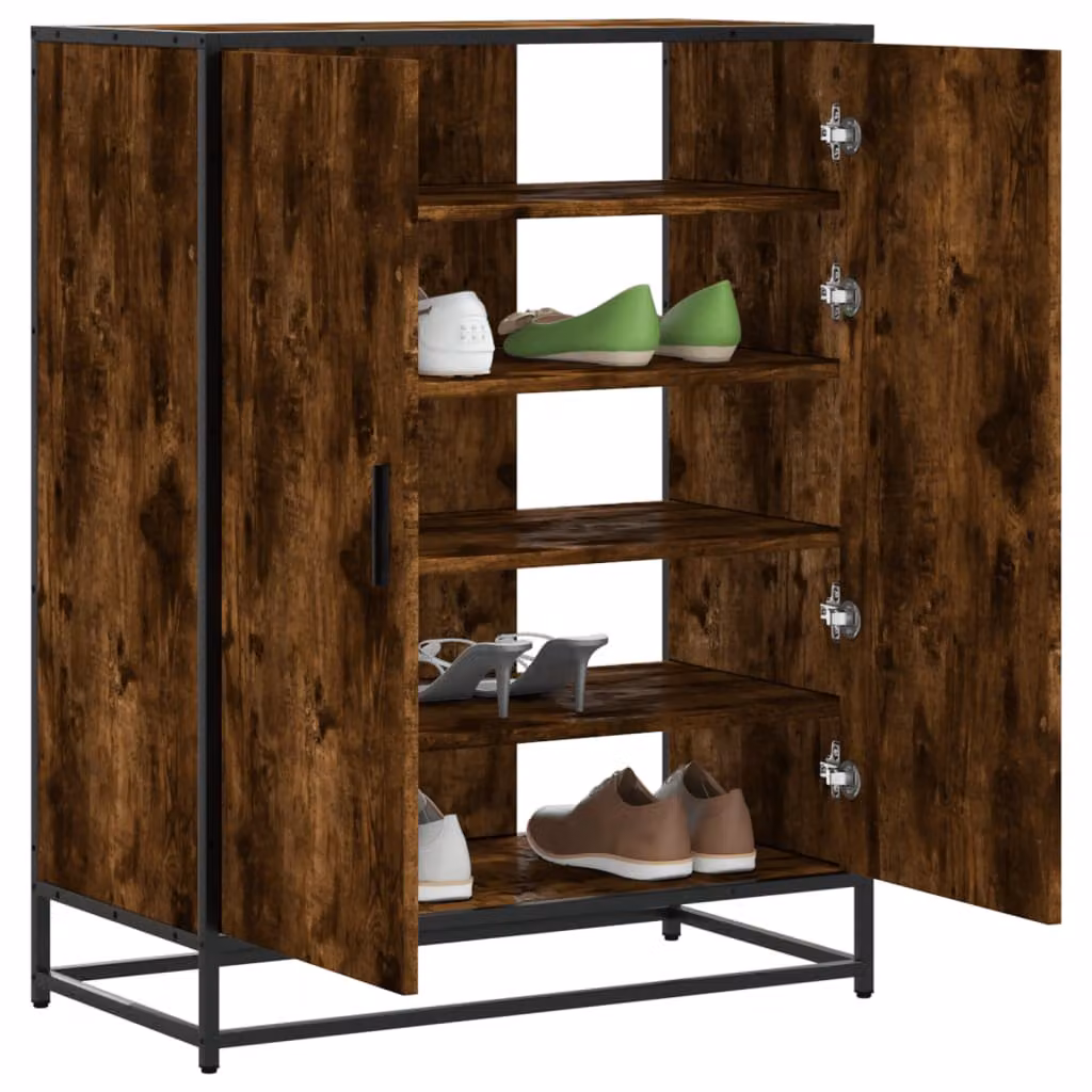 Scarpiera a parete vidaXL in stile industriale in legno e metallo, colore rovere fumo, L: 75 cm, P: 38 cm, H: 97,5 cm
