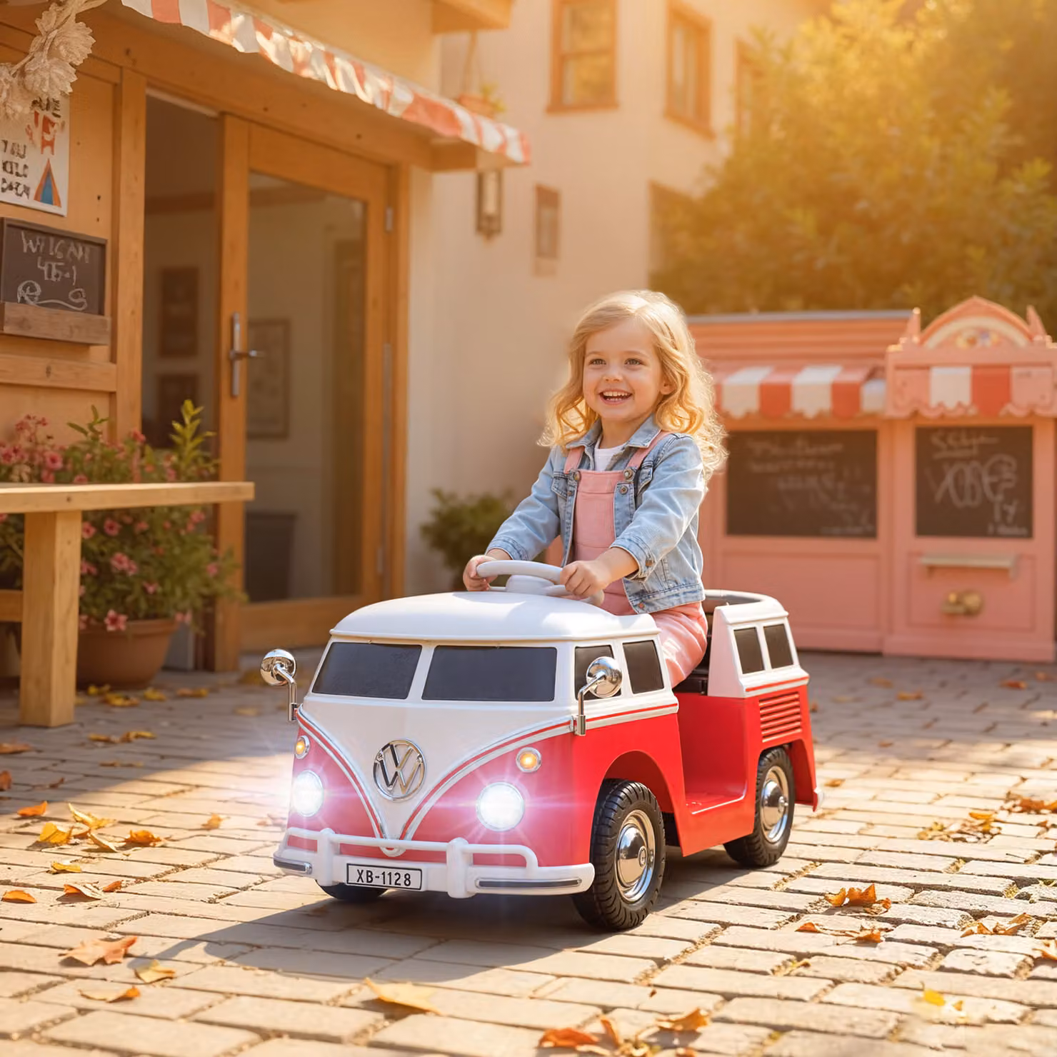 AIYAPLAY Auto Elettrica per Bambini Licenza Volkswagen T1 con Lettore MP3 in Metallo e PP, Rosso, L: 89 cm, P: 49 cm, H: 41.5 cm – 2