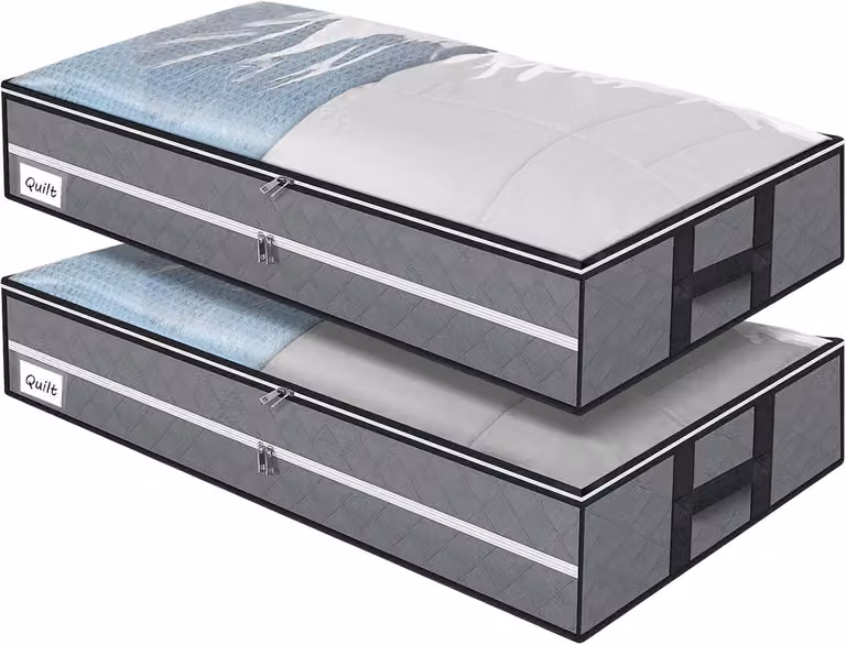 Sacchetti portaoggetti, dimensioni 104x50x18 cm, capacità 96 litri, confezione da 2, realizzati in tessuto non tessuto, ideali da utilizzare sotto il letto