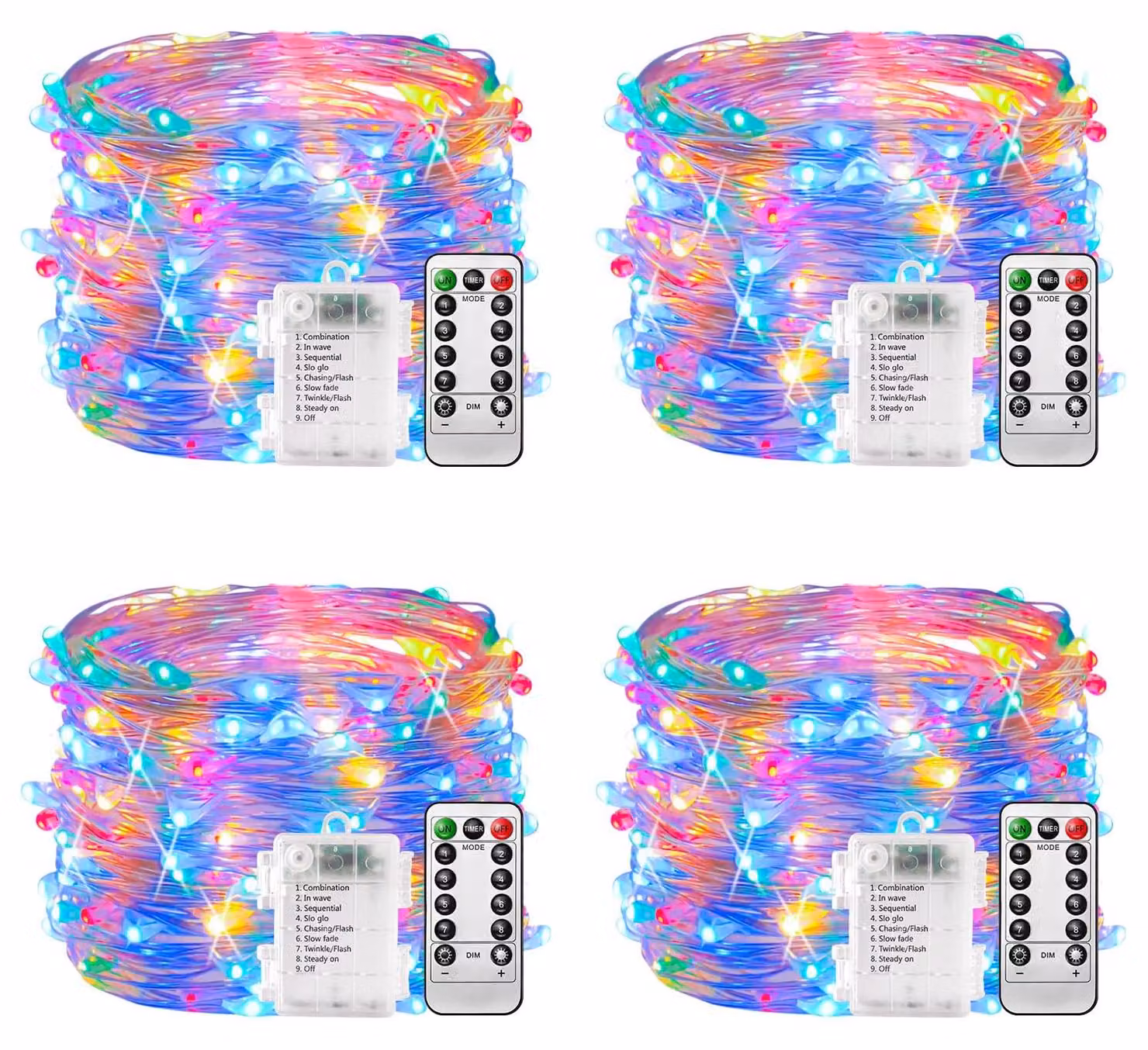 Catena luminosa con 100 LED, lunghezza 10 metri, 8 modalità, telecomando, timer, luce bianca calda, dimmerabile