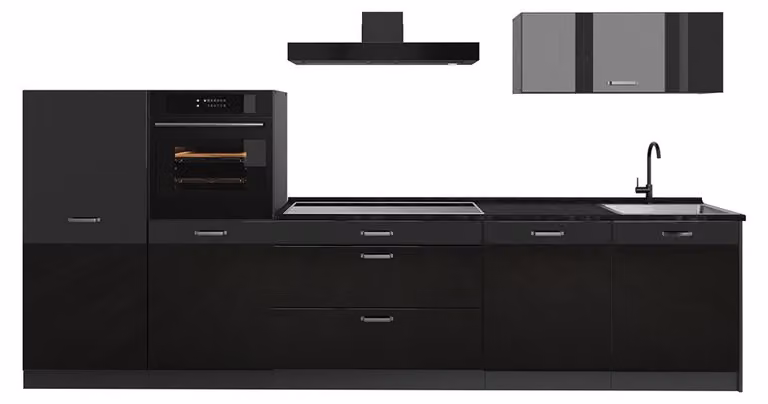 Cucina componibile Vicco R-Line Nero lucido/Antracite 340 cm senza piano di lavoro, Model 66520