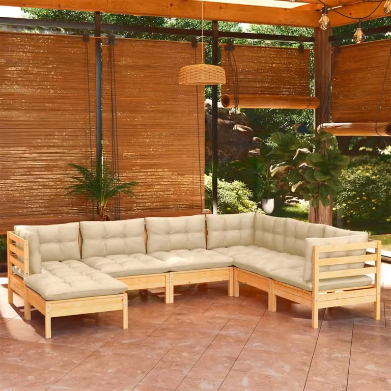 Maison Exclusive - Set Divani da Giardino 7 pz con Cuscini Crema in Massello di Pino