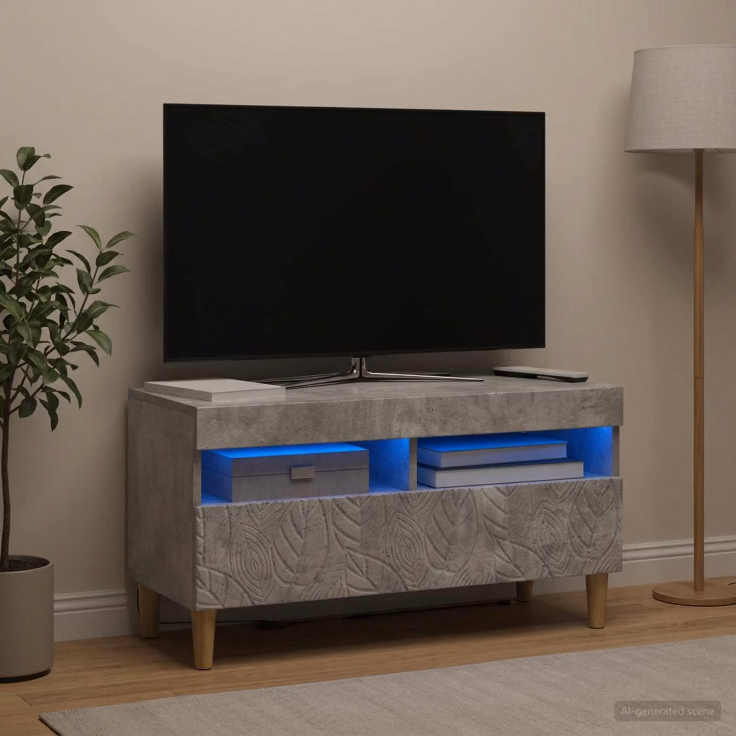 Mobile TV LED vidaXL in grigio cemento e legno ingegnerizzato con illuminazione integrata, L: 81 cm, P: 35 cm, H: 43 cm