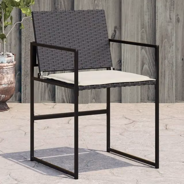 Set di 4 sedie da giardino vidaXL in polyrattan nere con cuscini in tessuto resistente ai raggi UV