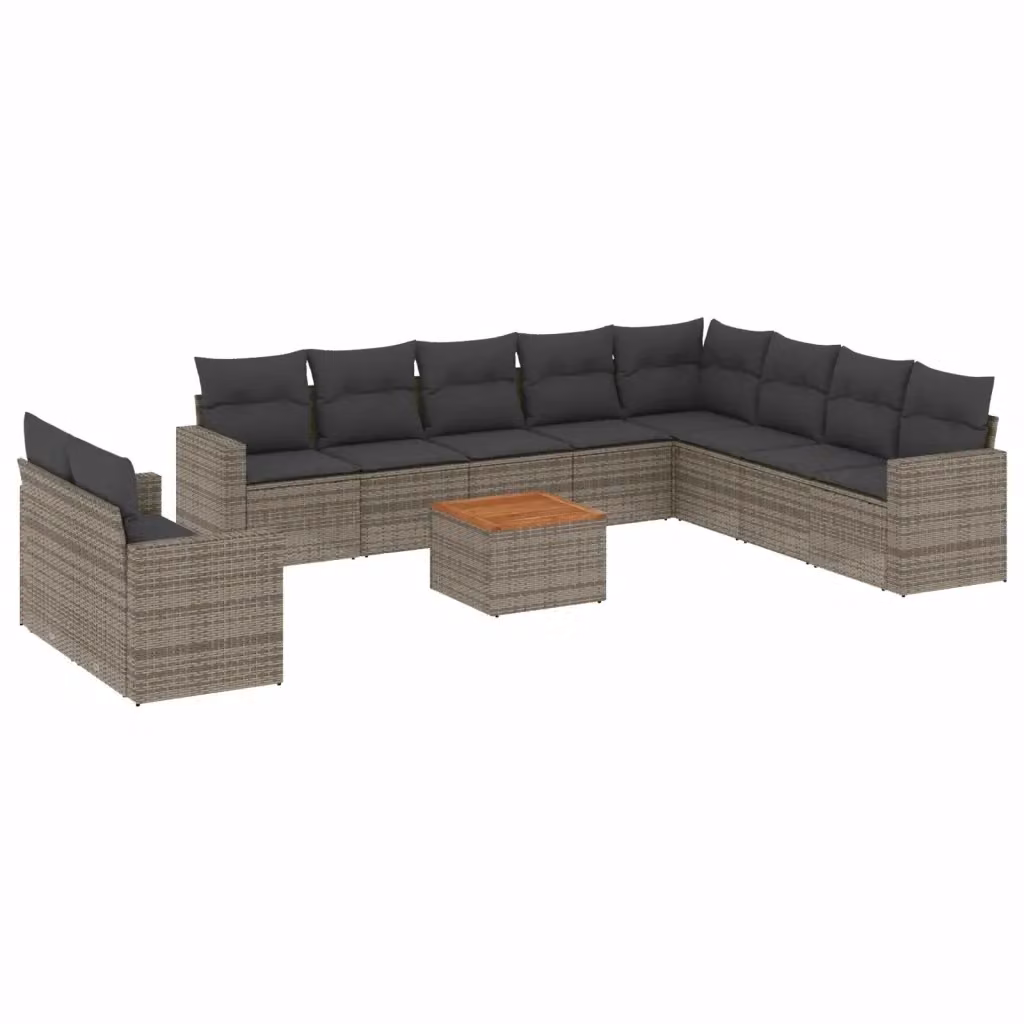 vidaXL Set Divani da Giardino a L 11 pz in Polyrattan Grigio con Cuscini e Tavolino – 2