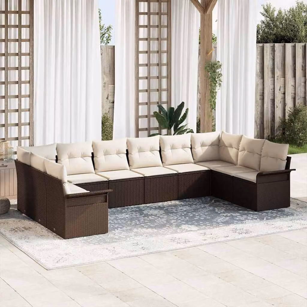 Maison Exclusive - Set Divano da Giardino 10 pcs Marrone polyrattan