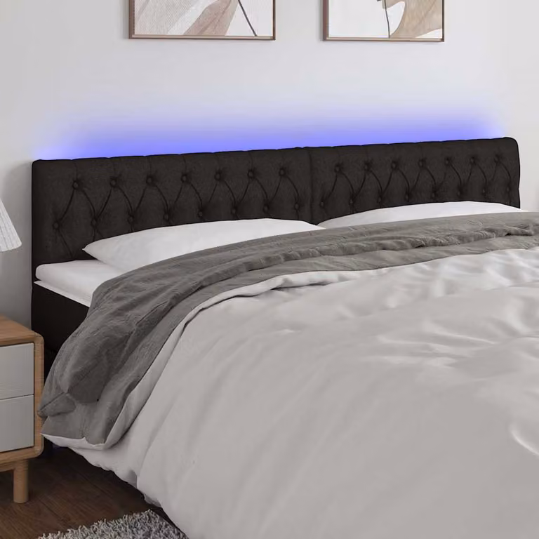 Testiera per letto con LED e porta USB vidaXL in tessuto nero, L: 180 cm, P: 7 cm, H: 78-88 cm